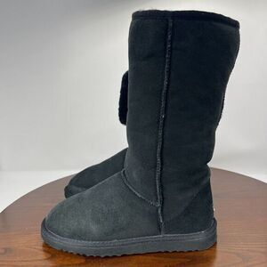 UGG Classic Tall Boots Women's 5 Black Leather Sheepskin Lined Snow Shoes 5815‎